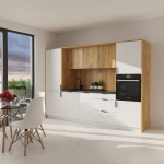 Duża kuchnia gotowa do montażu - Biały + Dąb Craft złoty