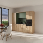 Średnia kuchnia gotowa do montażu - Dymiona zieleń + Dąb Castello miodowy