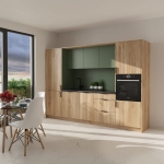 Duża kuchnia gotowa do montażu - Dab Castello Miodowy + dymiona zieleń