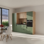 Średnia kuchnia gotowa do montażu - Dymiona zieleń + Dąb Castello miodowy