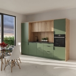 Duża kuchnia gotowa do montażu - Dymiona zieleń + Dąb Castello miodowy